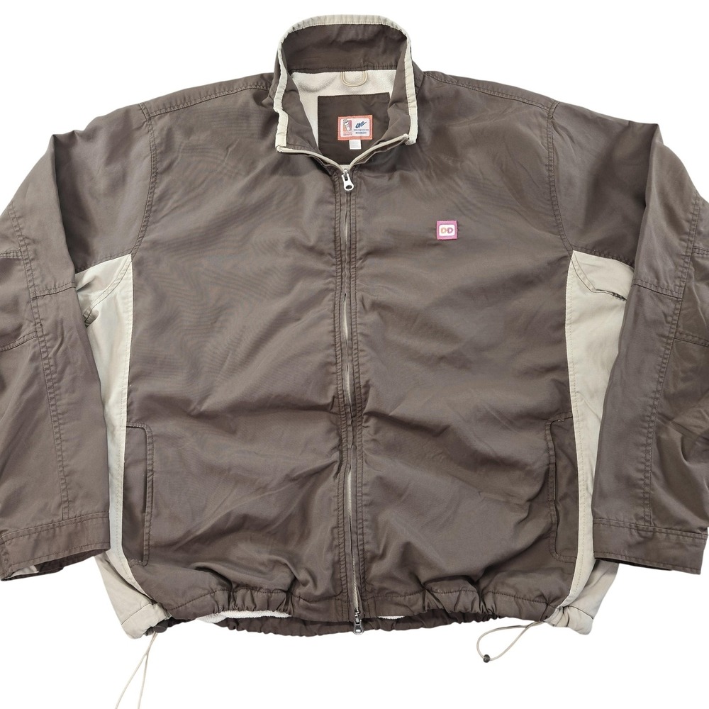 Dunkin' Donuts Jacket Mens 2XL Brown Windbreaker Lined Insulated Pockets Logo